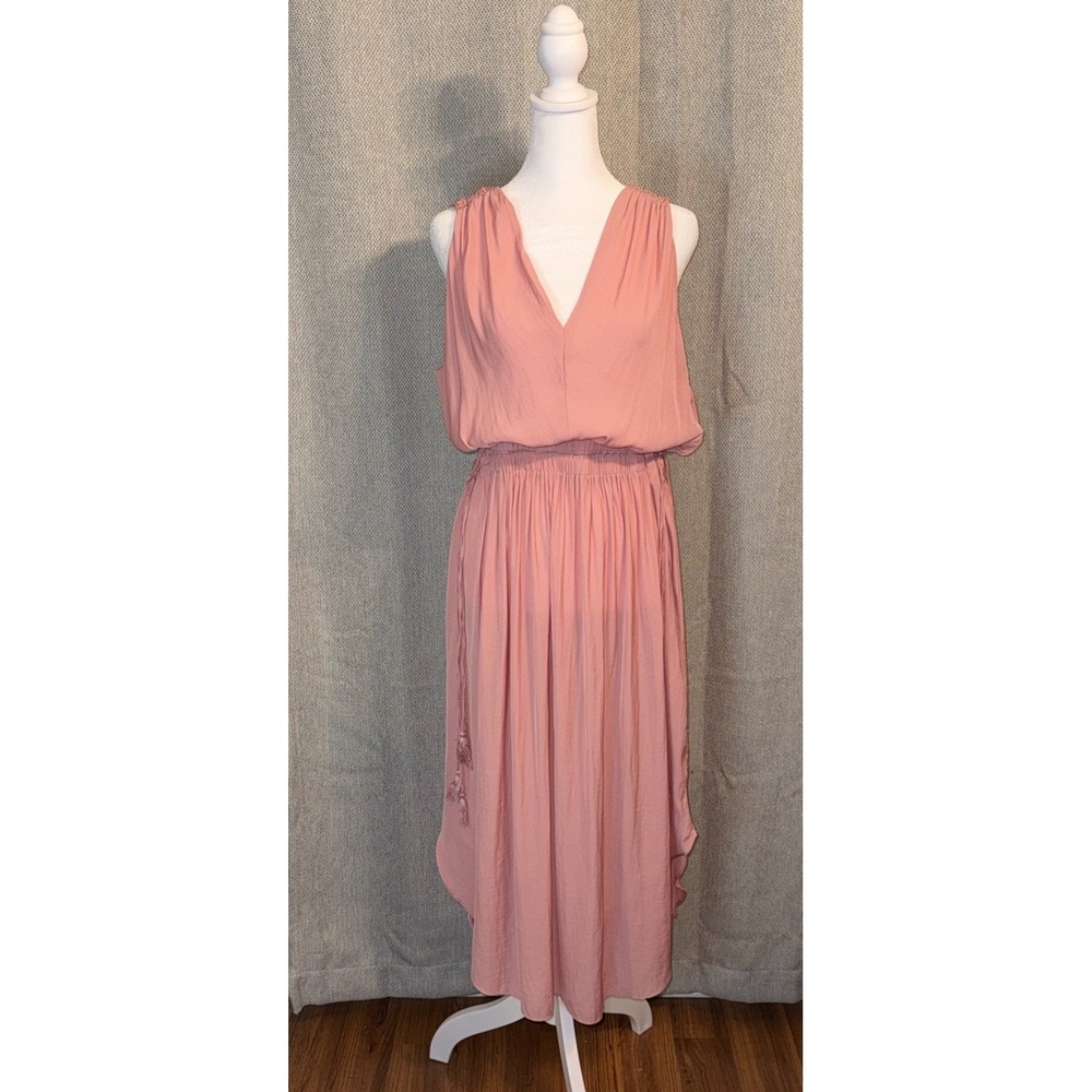 Tahari Pink Old Rose Sleeveless Dress  Women's Size Large Midi v-neck Boho Flowy